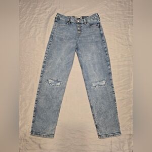 Abercrombie Kids High-Rise Mini Mom Jeans Light Wash Size 13/14 Elastic Waist EC